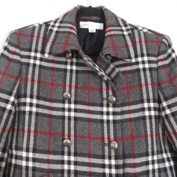 Anne Klein 100% wool plaid double breasted jacket - Picture 2 of 8
